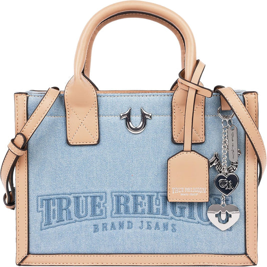 True Religion Bolso de mano, bolso de viaje con logotipo para mujer, mezclilla