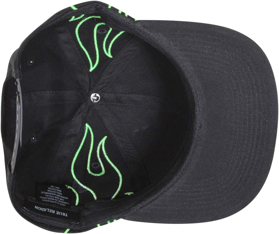 True Religion Gorra de béisbol flaming para hombre de algodón Snapback, Negro/Verde