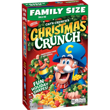 Cap'n Crunch Cereal Navidad Familia Cereal de Maíz y Avena Endulzado, 20.5 oz
