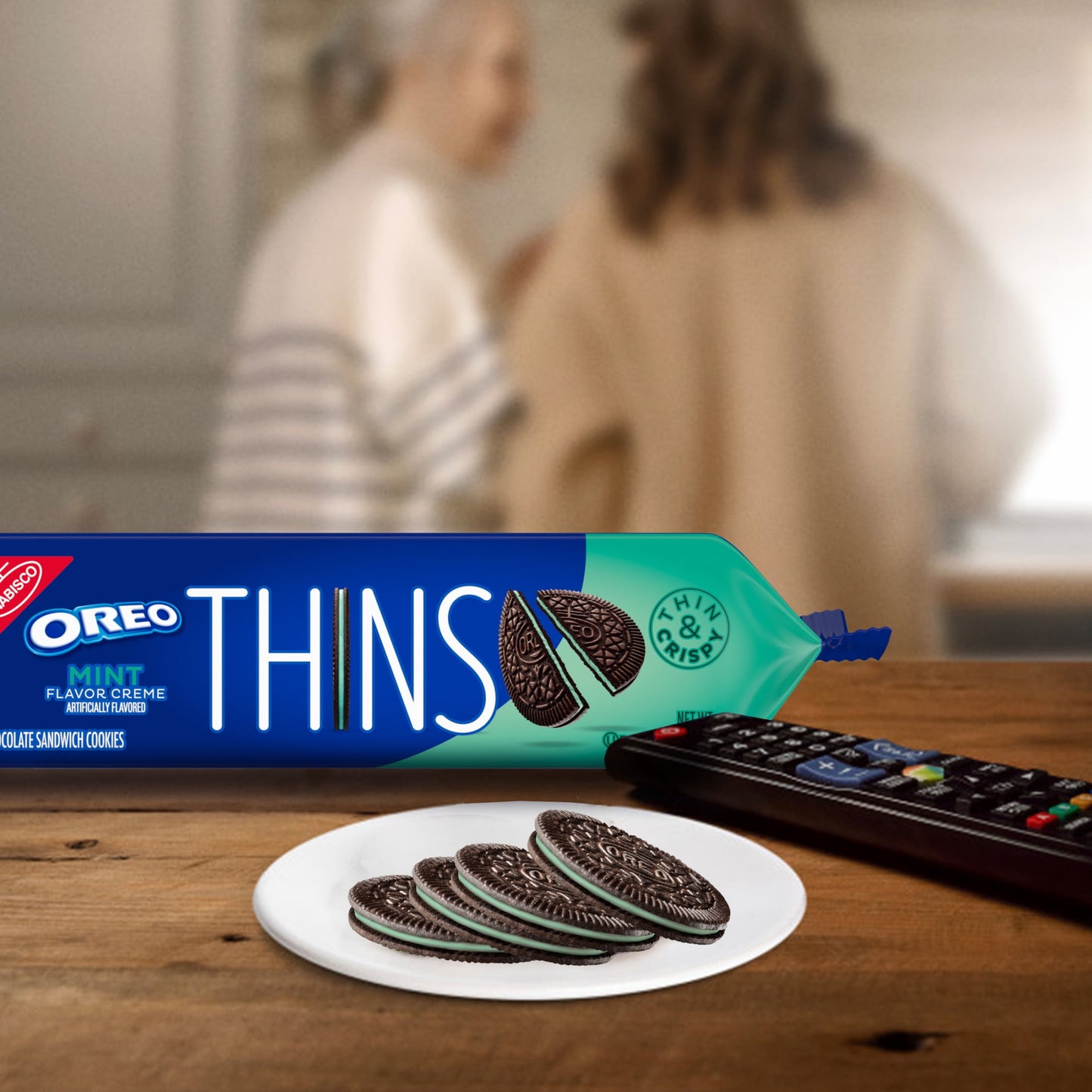 OREO Thins Galletas Sándwich de Chocolate con Crema de Menta, Tamaño Familiar