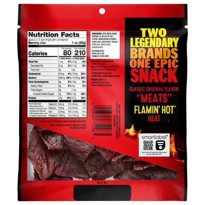 Jack Link's Flamin' Hot Cecina de Res Original con Sabor y Carnes Secas, Bolsa de 2.65 oz