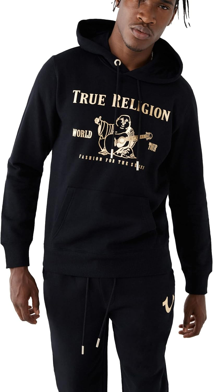 Men’S Metallic Buddha Fleece Hoodie – Y2K Graphic Hoodie for Men, Pullover Style, Iconic Buddha Logo