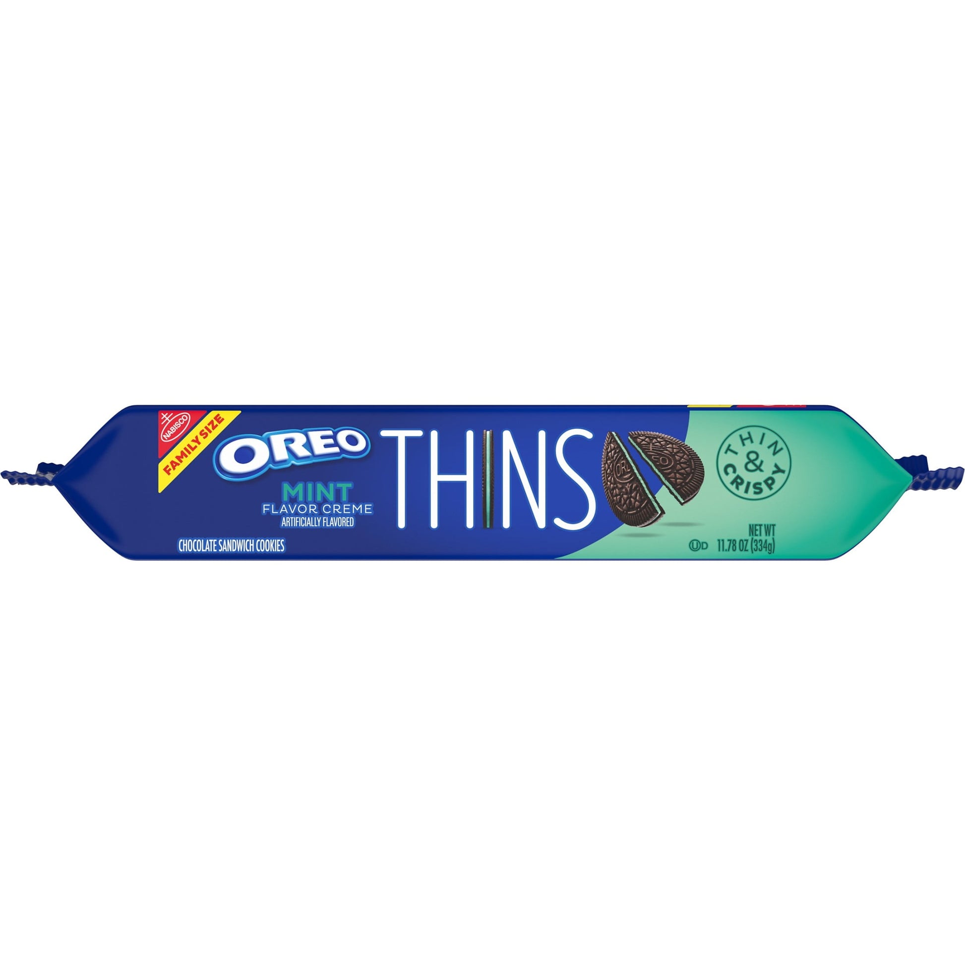 OREO Thins Galletas Sándwich de Chocolate con Crema de Menta, Tamaño Familiar