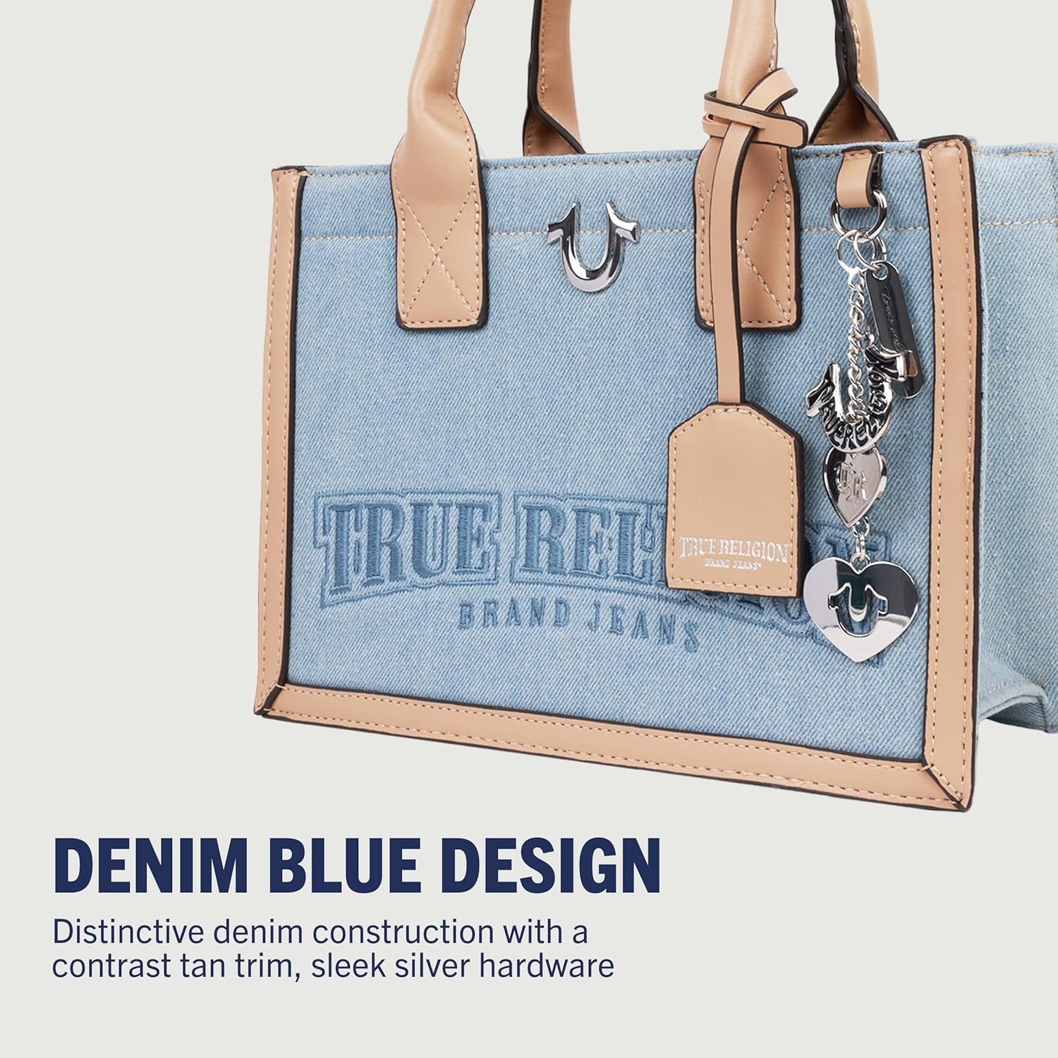 True Religion Bolso de mano, bolso de viaje con logotipo para mujer, mezclilla