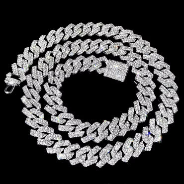 20-Inch Double-Drain Cuban Chain Unisex Ice-Frozen Edition Sparkling Diamond-Shaped Hip-Hop Style Cuban Necklace Jewelry 
