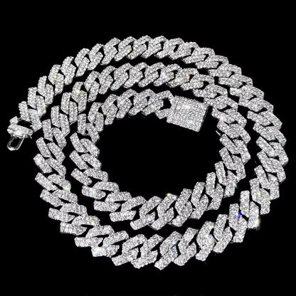 20-Inch Double-Drain Cuban Chain Unisex Ice-Frozen Edition Sparkling Diamond-Shaped Hip-Hop Style Cuban Necklace Jewelry 