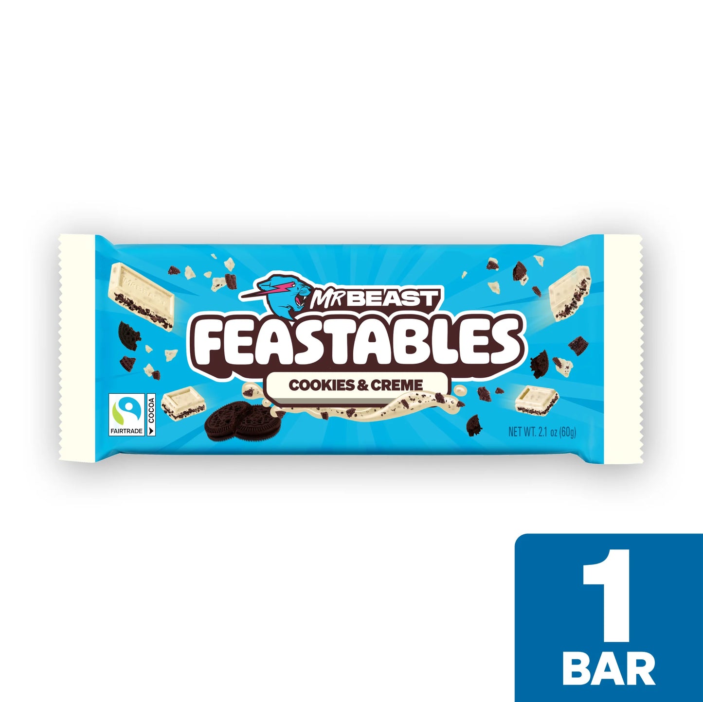 Mr Beast Cookies and Creme White Chocolate Bar, 2.1 Oz (60G), 1 Bar