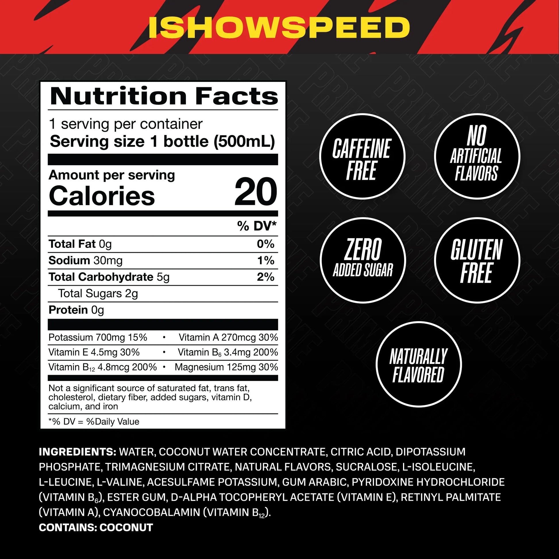 Prime Hydration Bebida Deportiva Ishowspeed, 16,9 fl oz, Botella