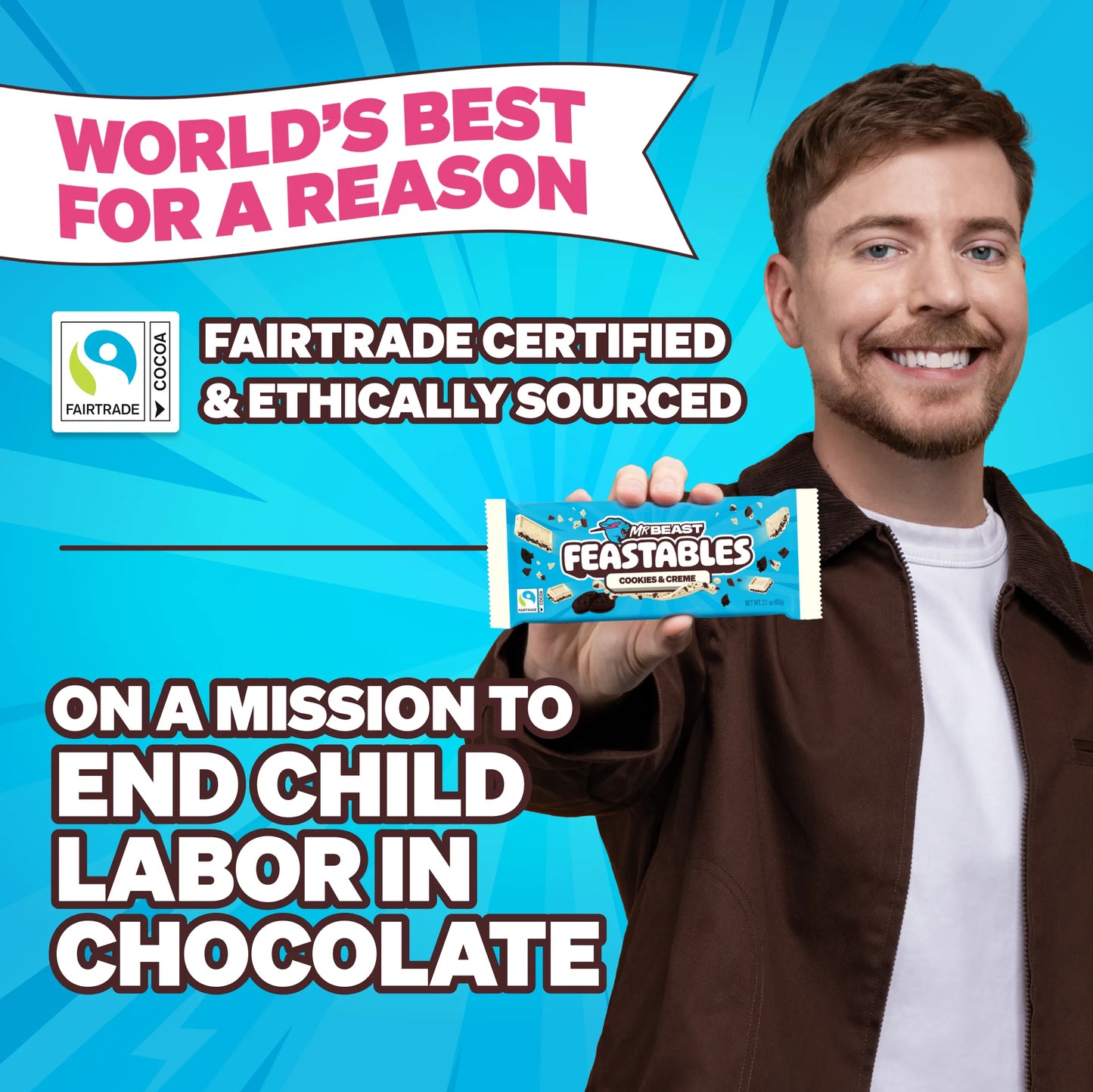 Mr Beast Cookies and Creme White Chocolate Bar, 2.1 Oz (60G), 1 Bar