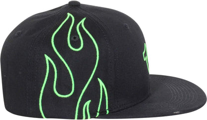 True Religion Gorra de béisbol flaming para hombre de algodón Snapback, Negro/Verde