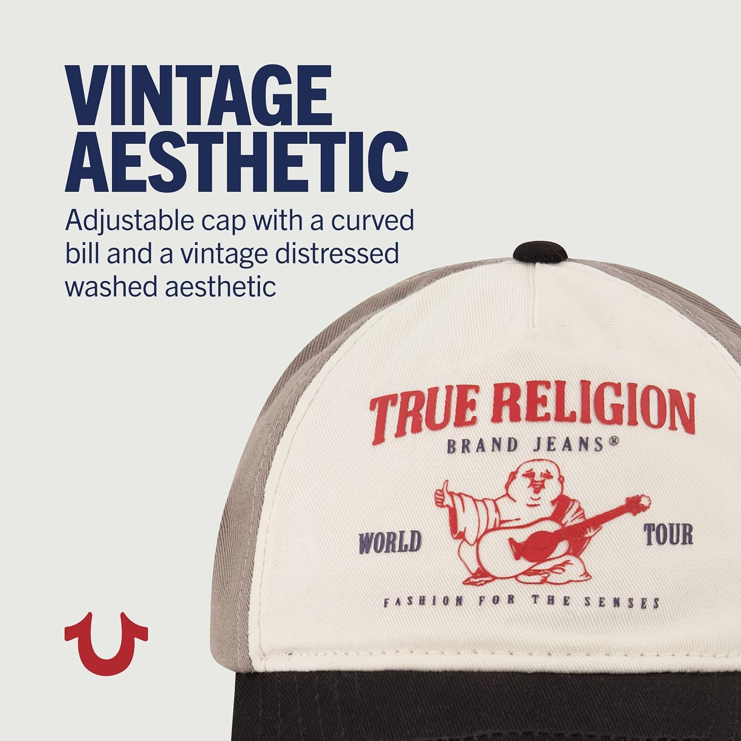 True Religion Gorra tipo béisbol ajustable unisex con logotipo de Buda, algodón de 5 paneles