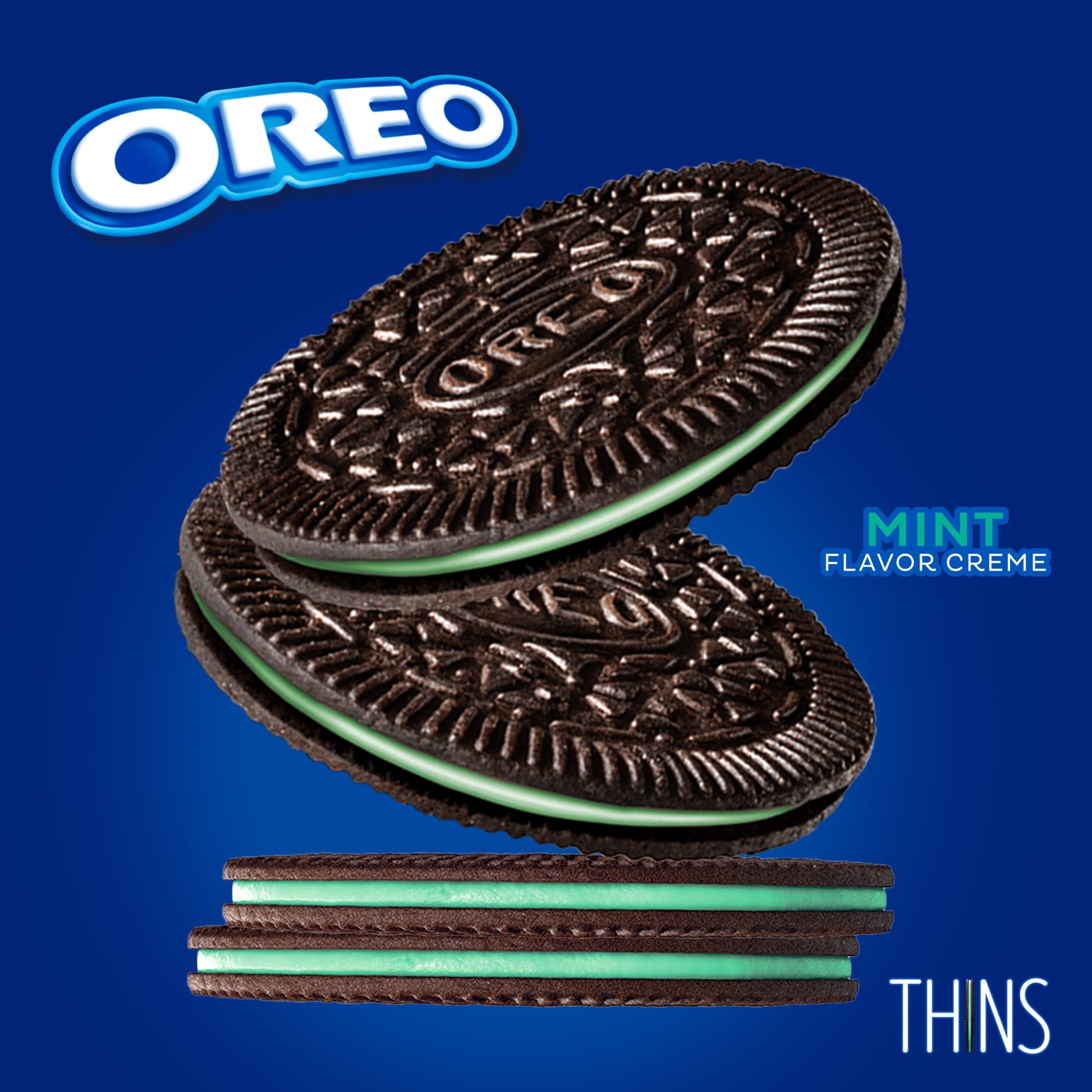 OREO Thins Galletas Sándwich de Chocolate con Crema de Menta, Tamaño Familiar