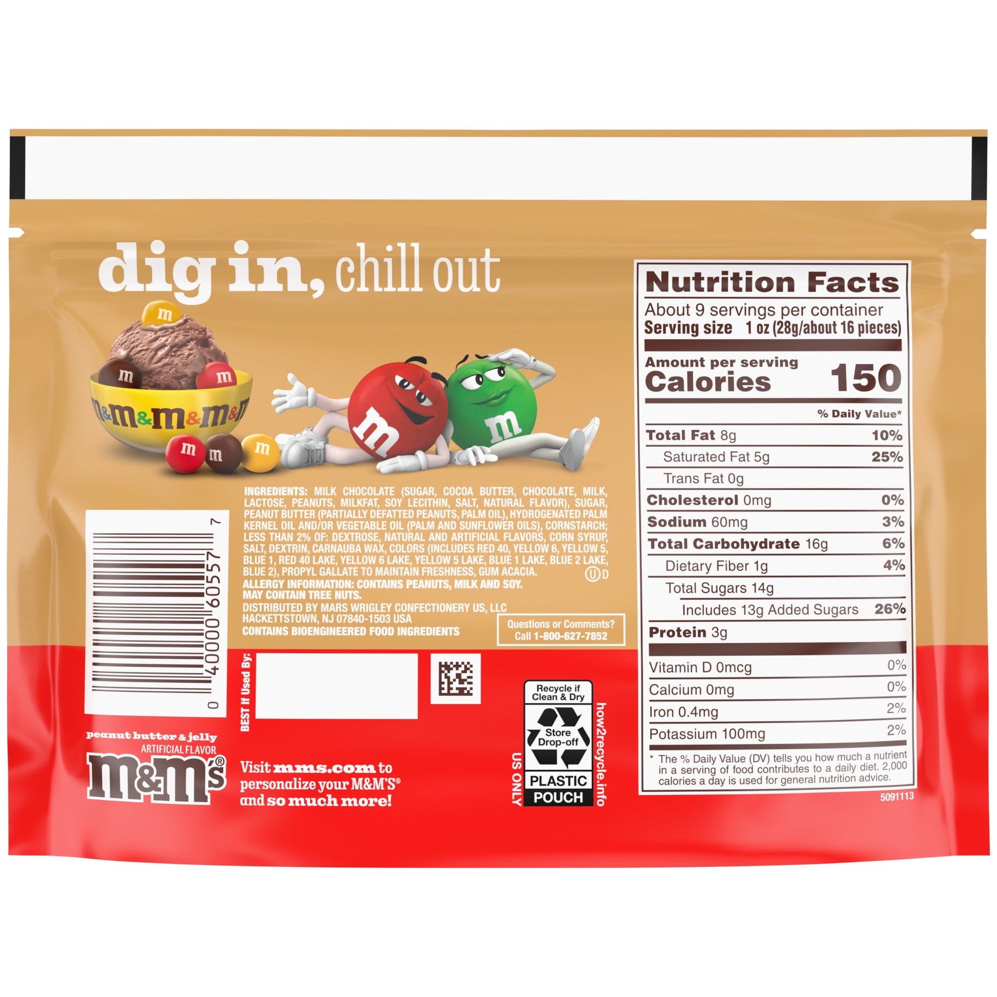 M&M's Mantequilla de Maní y Gelatina, Bolsa de 8.6 oz
