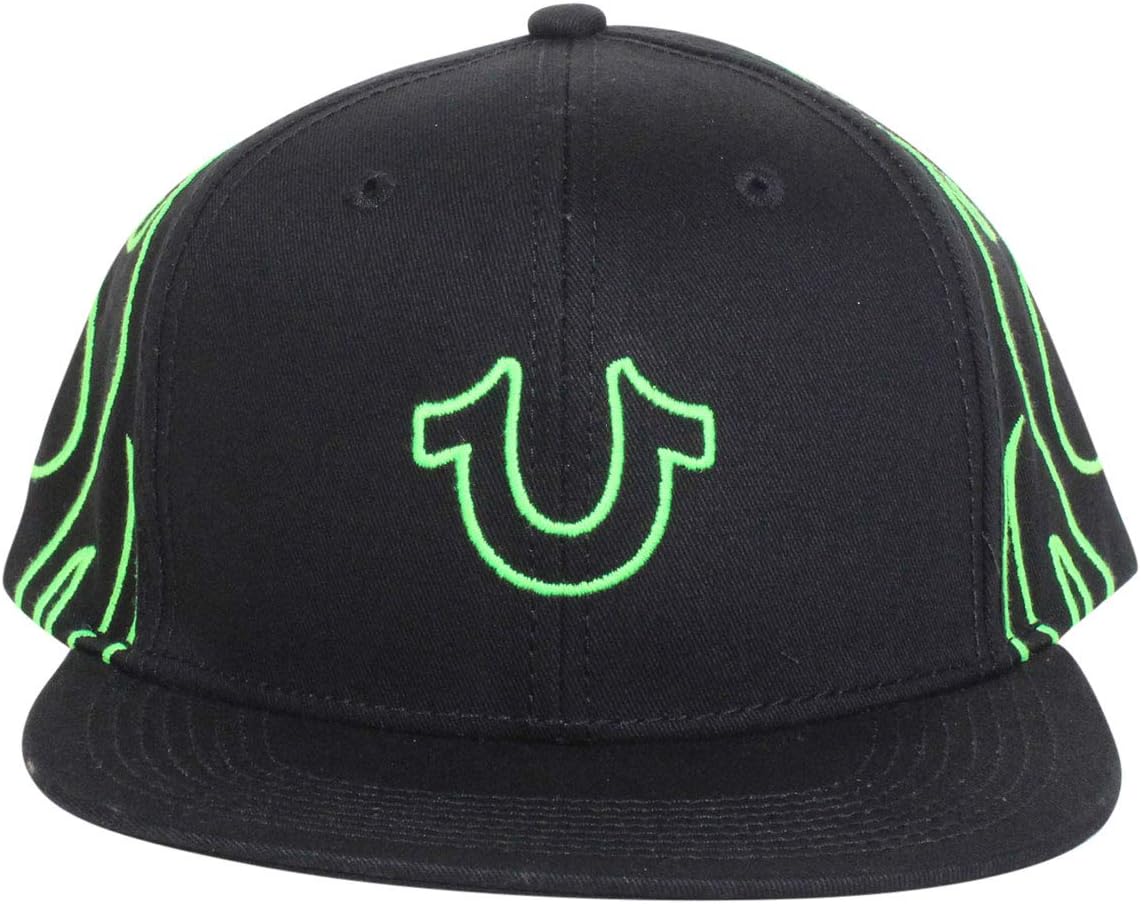 True Religion Gorra de béisbol flaming para hombre de algodón Snapback, Negro/Verde