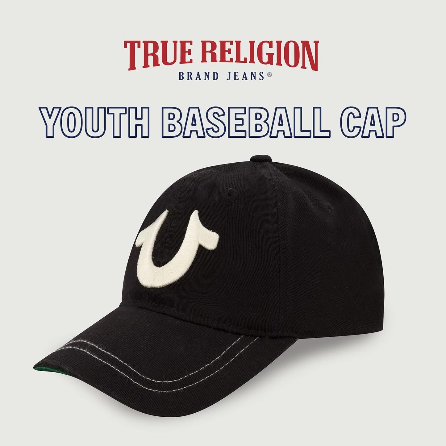True Religion Sombrero de béisbol para niños con logotipo grande de herradura