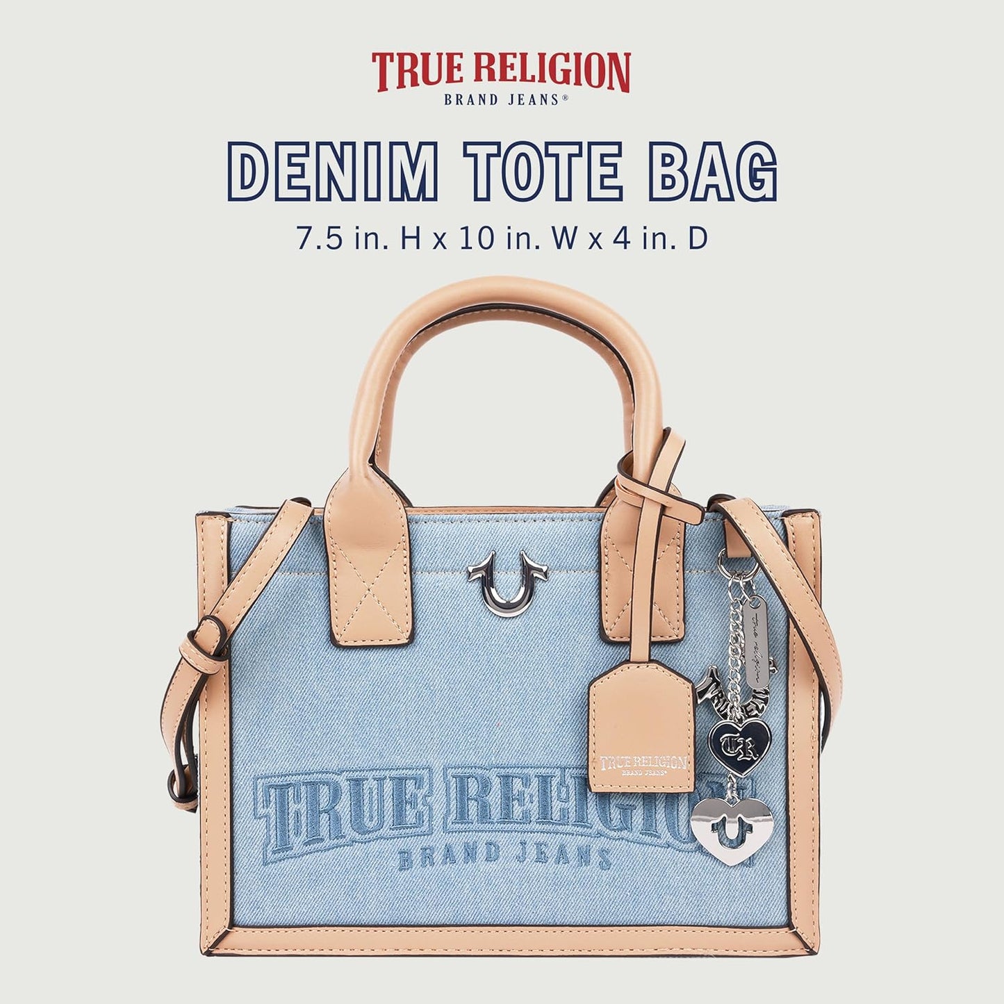 True Religion Bolso de mano, bolso de viaje con logotipo para mujer, mezclilla