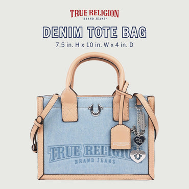 True Religion Bolso de mano, bolso de viaje con logotipo para mujer, mezclilla