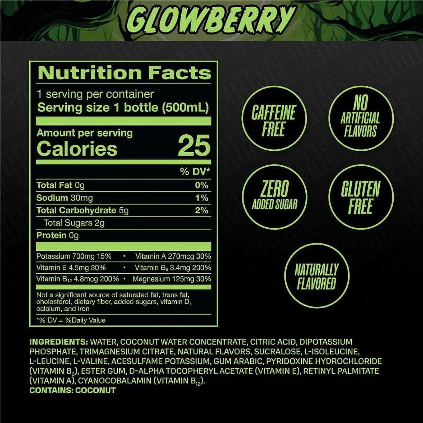 Prime Hydration Bebida Deportiva, Glowberry, 16,9 fl oz,  Botellas