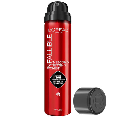 L'Oreal Paris Infallible Spray de ajuste de 3 segundos, niebla microfina para hasta 36 horas de uso, transparente