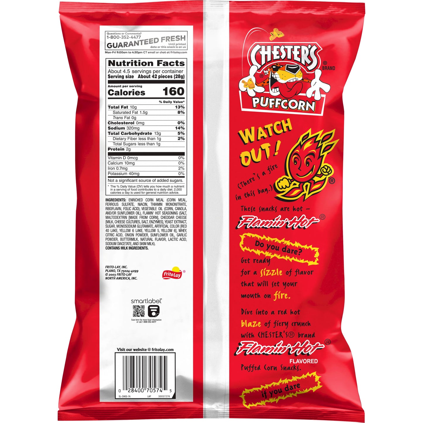 Chester's Puffcorn Flamin' Snacks de Maíz Inflados con Sabor Caliente, Bolsa de 4.25 oz