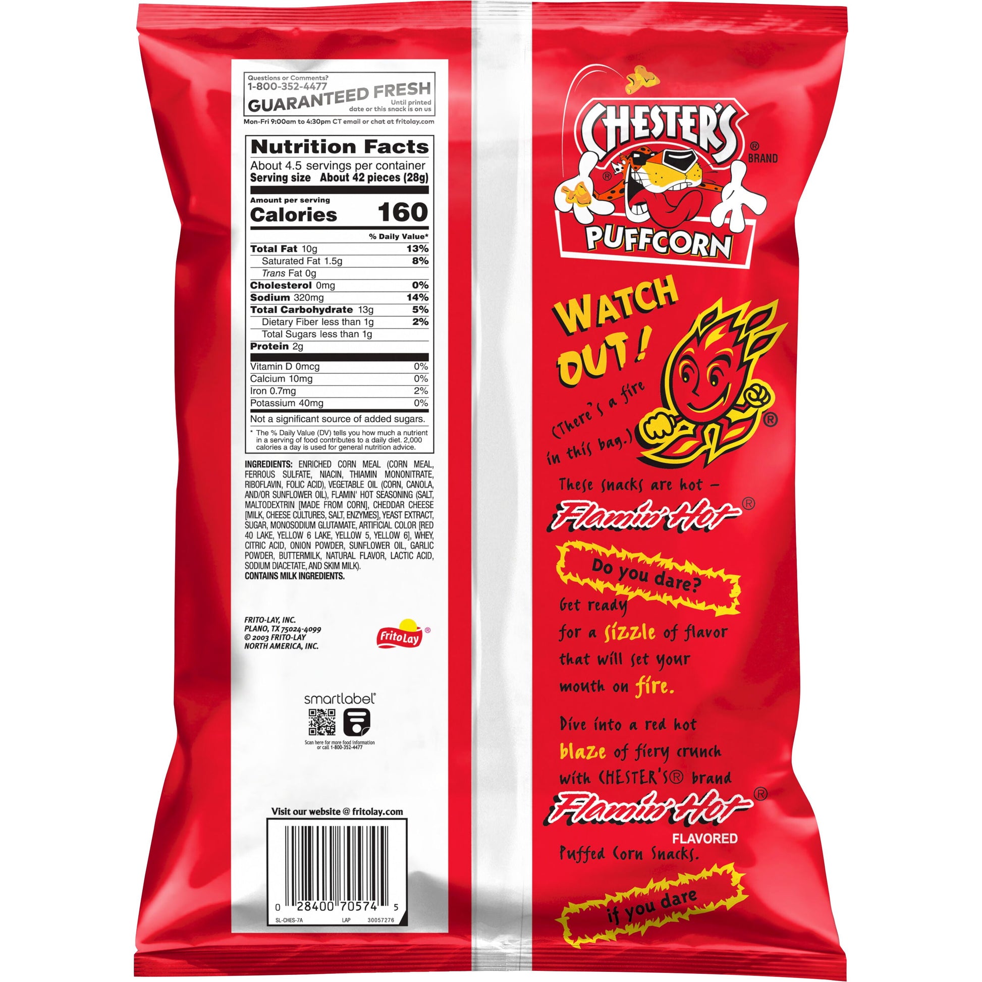Chester's Puffcorn Flamin' Snacks de Maíz Inflados con Sabor Caliente, Bolsa de 4.25 oz