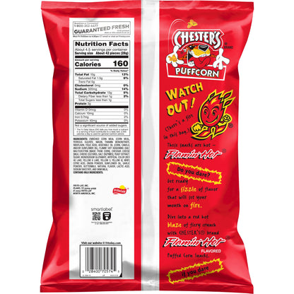 Chester's Puffcorn Flamin' Snacks de Maíz Inflados con Sabor Caliente, Bolsa de 4.25 oz