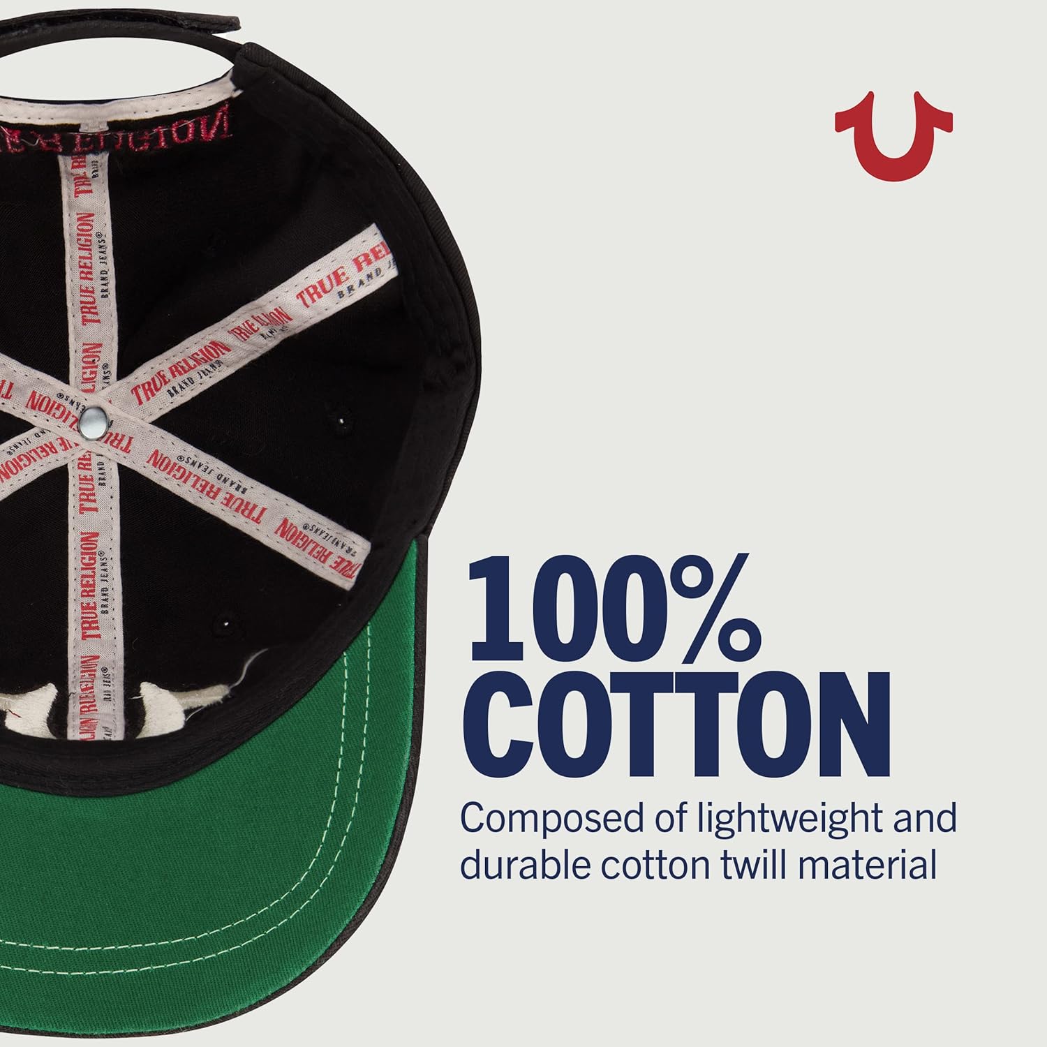 True Religion Sombrero de béisbol para niños con logotipo grande de herradura