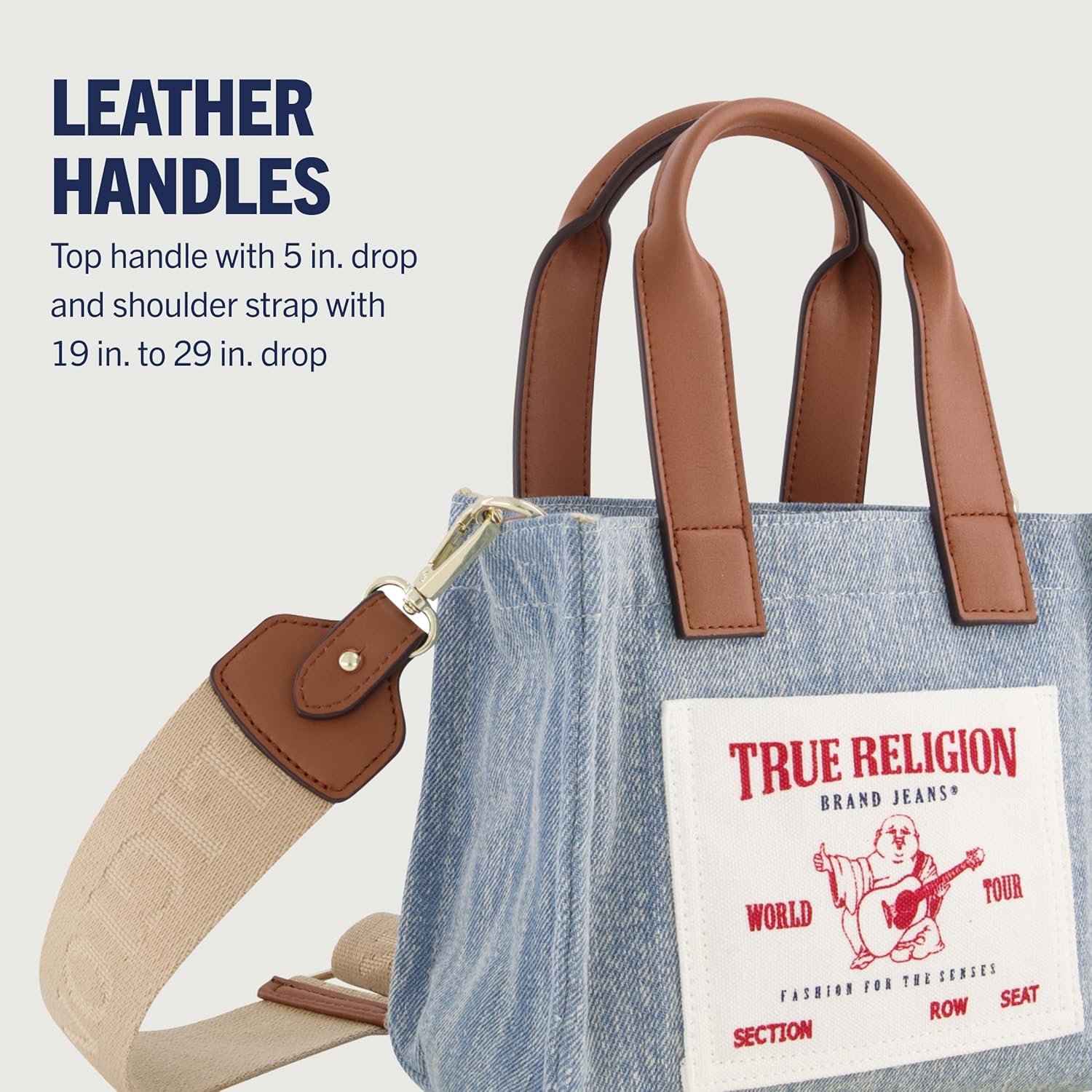 True Religion Bolso de mano, mini bolso de hombro de viaje para mujer con correa ajustable