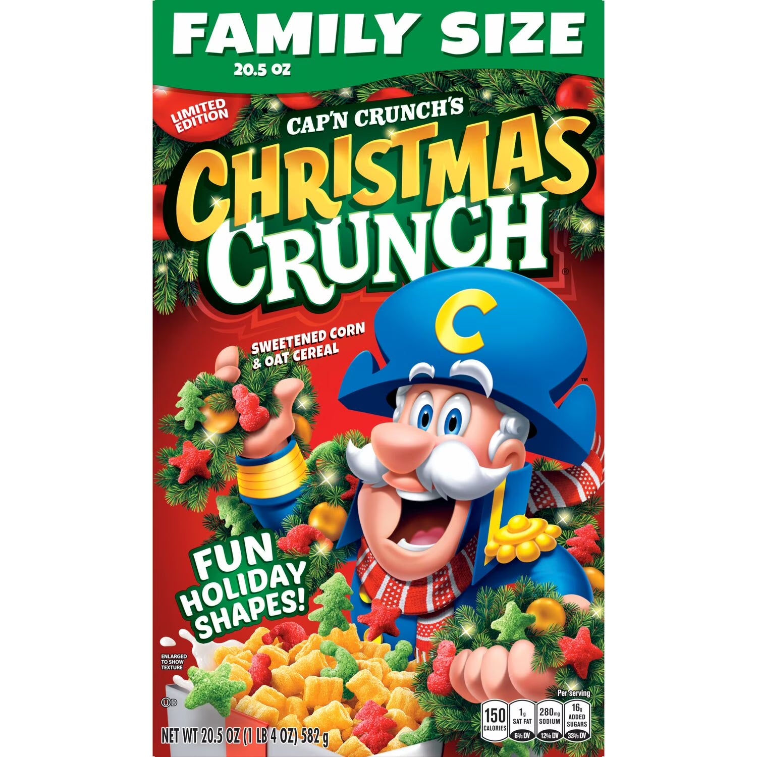 Cap'n Crunch Cereal Navidad Familia Cereal de Maíz y Avena Endulzado, 20.5 oz