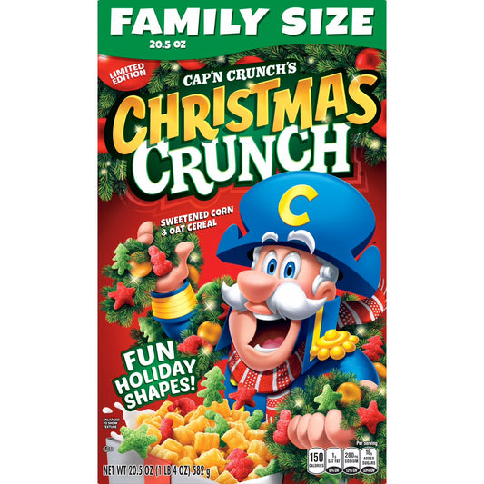 Cap'n Crunch Cereal Navidad Familia Cereal de Maíz y Avena Endulzado, 20.5 oz