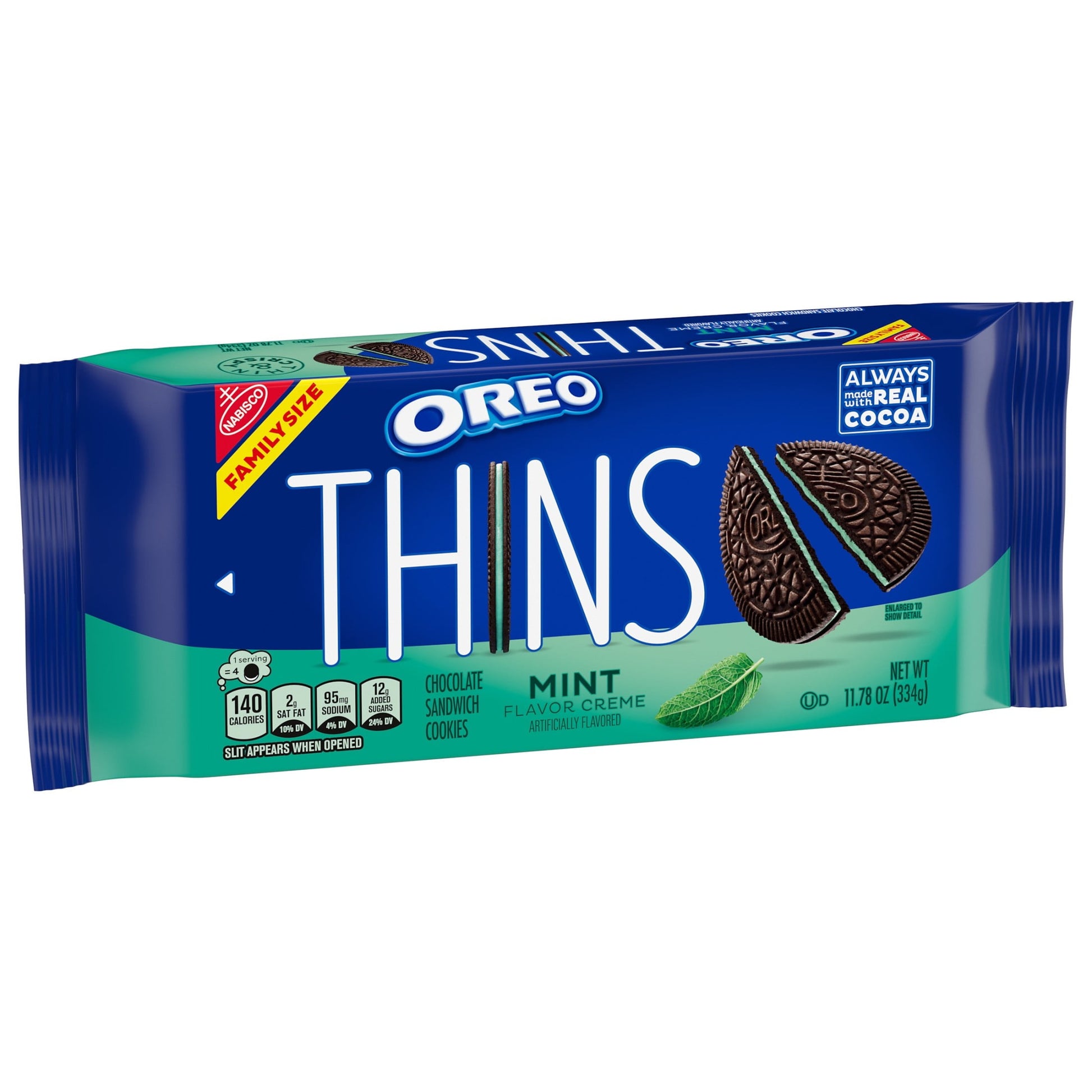 OREO Thins Galletas Sándwich de Chocolate con Crema de Menta, Tamaño Familiar