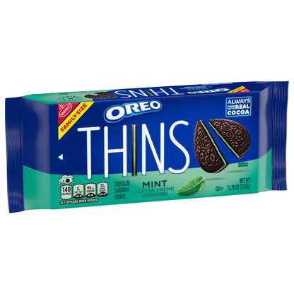 OREO Thins Galletas Sándwich de Chocolate con Crema de Menta, Tamaño Familiar