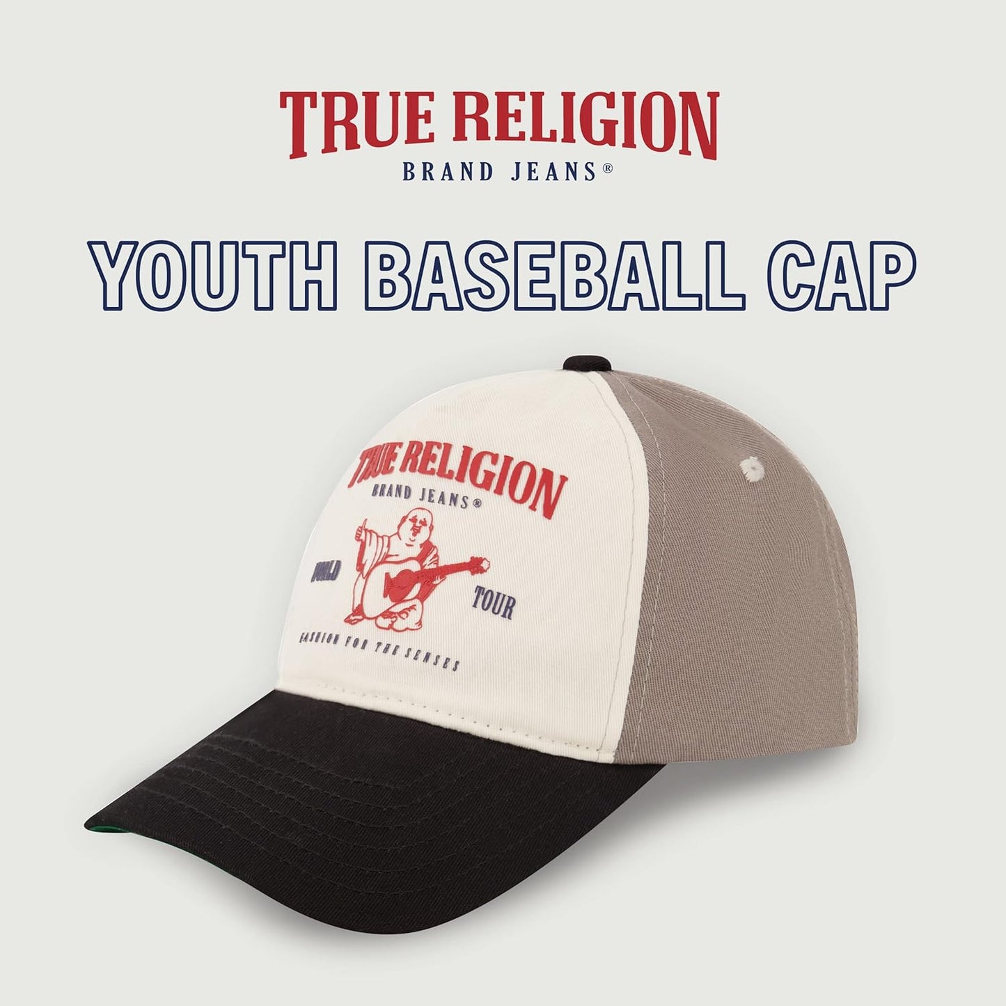 True Religion Gorra tipo béisbol ajustable unisex con logotipo de Buda, algodón de 5 paneles