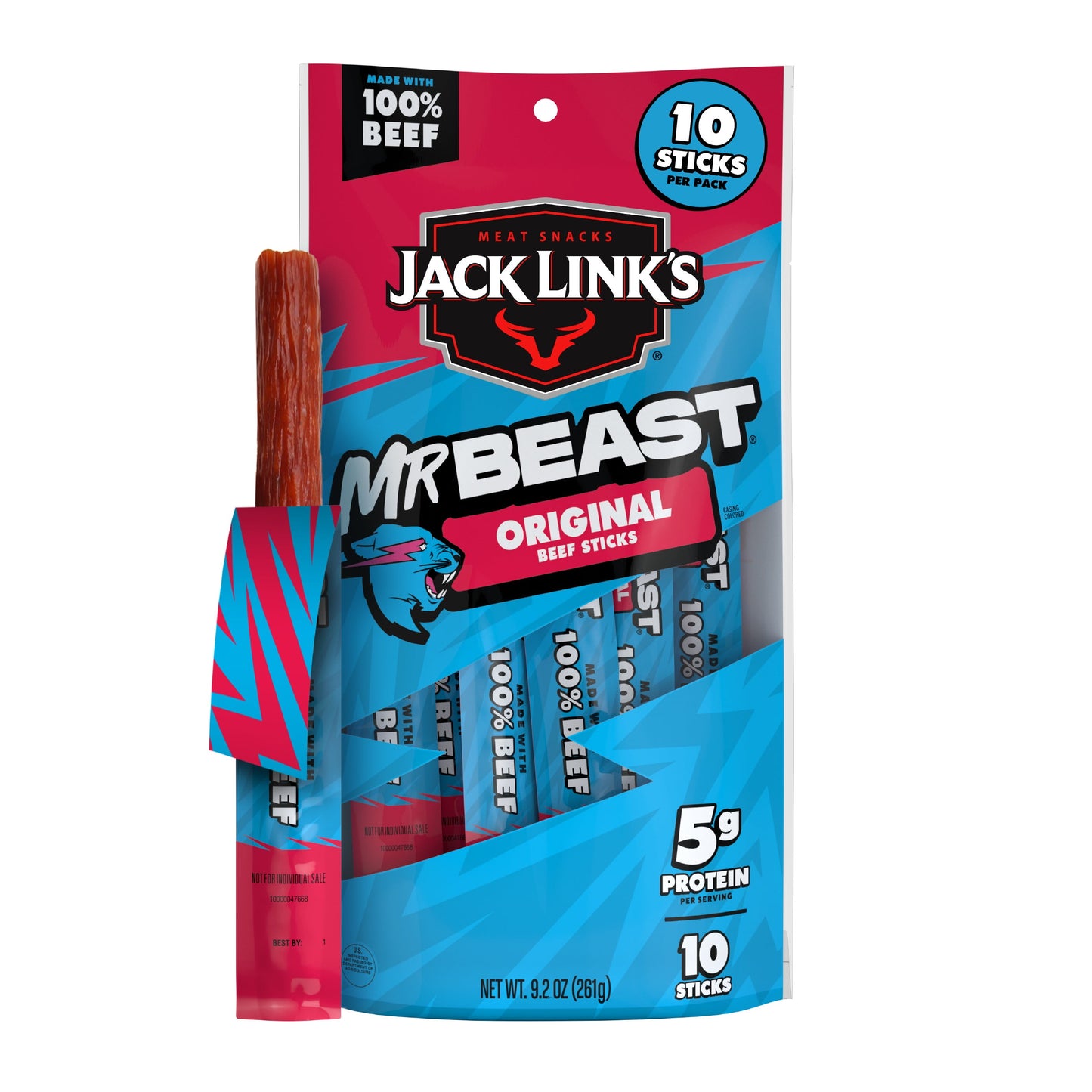 Jack Link’S X Mrbeast Original Beef Sticks, 9.2 Ounce, 10 Pack of .92 Ounce Meat Sticks