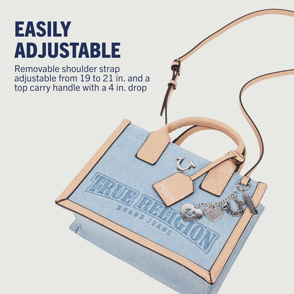 True Religion Bolso de mano, bolso de viaje con logotipo para mujer, mezclilla