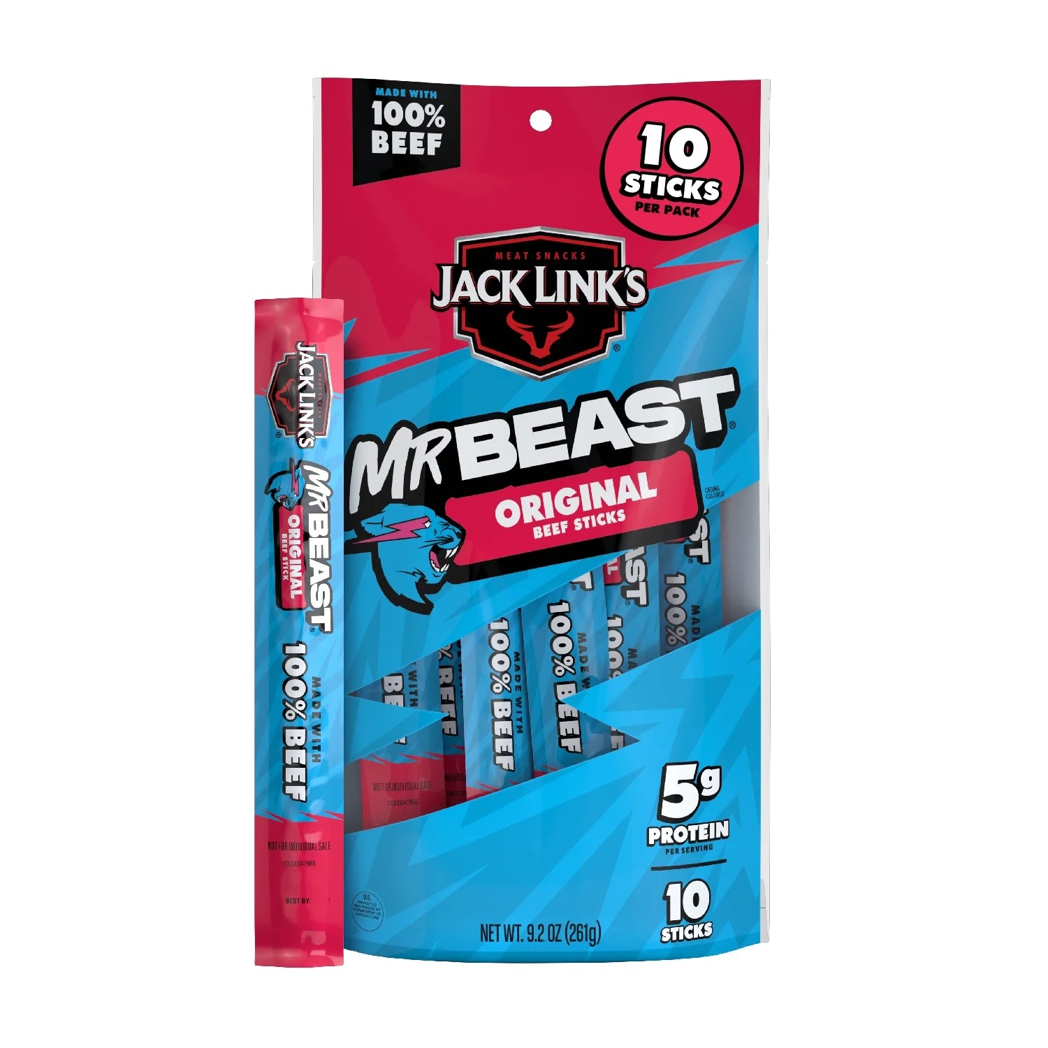 Jack Link’S X Mrbeast Original Beef Sticks, 9.2 Ounce, 10 Pack of .92 Ounce Meat Sticks