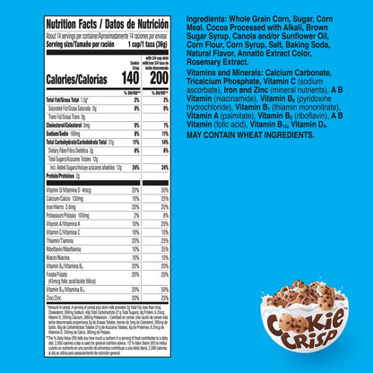Cookie Crisp Cereal de Desayuno Sabor a Galleta con Chispas de Chocolate, Tamaño Familiar