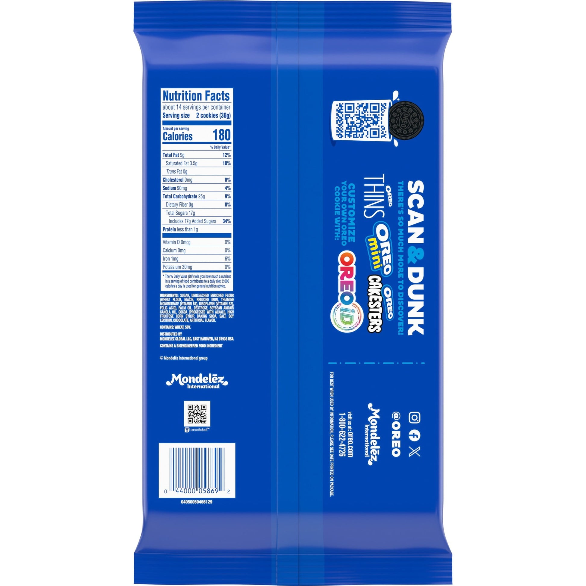 OREO Thins Galletas Sándwich de Chocolate con Crema de Menta, Tamaño Familiar, 11.78 oz