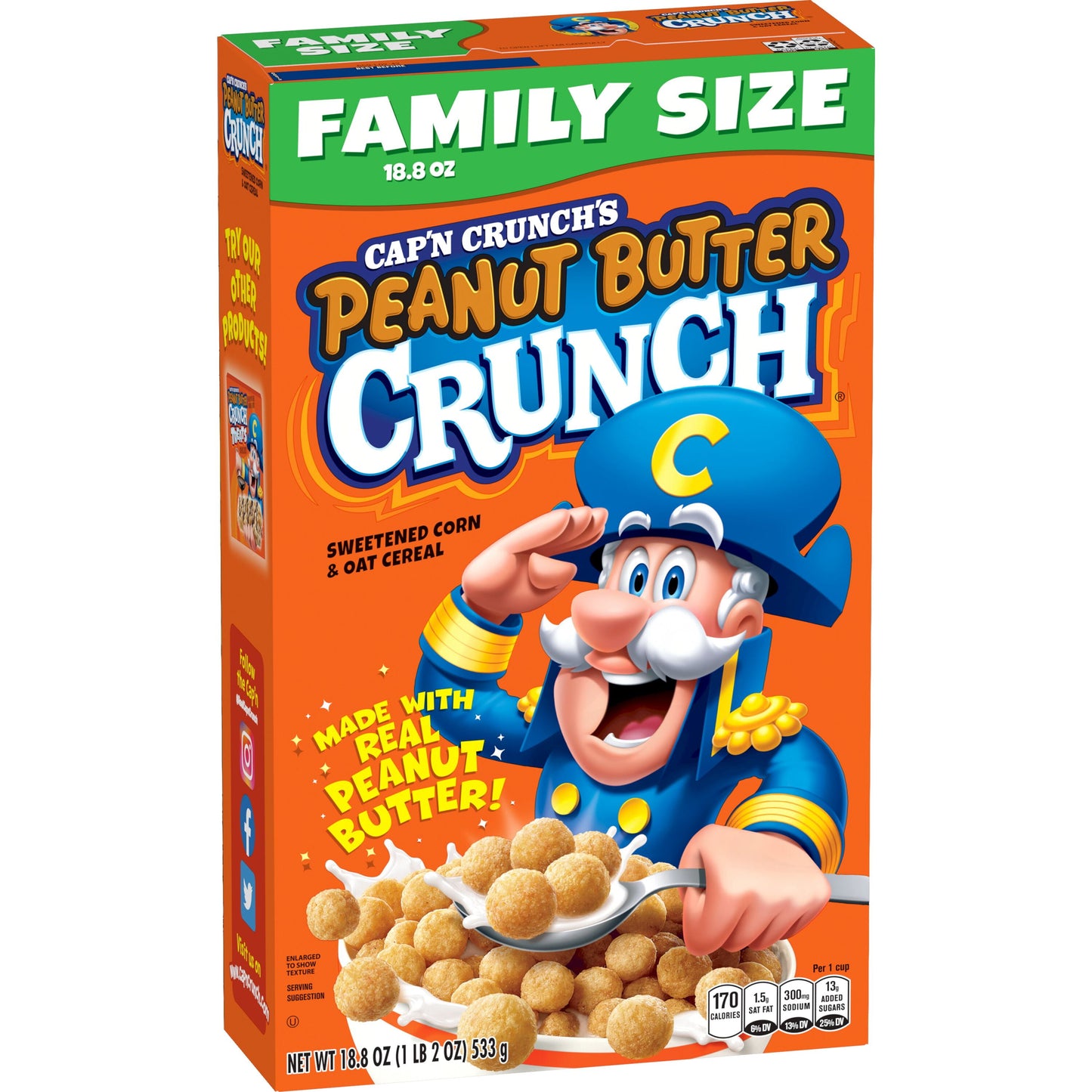 Cap'n Crunch's Cereal Crujiente de Mantequilla de Maní Tamaño Familiar (18.8 oz)