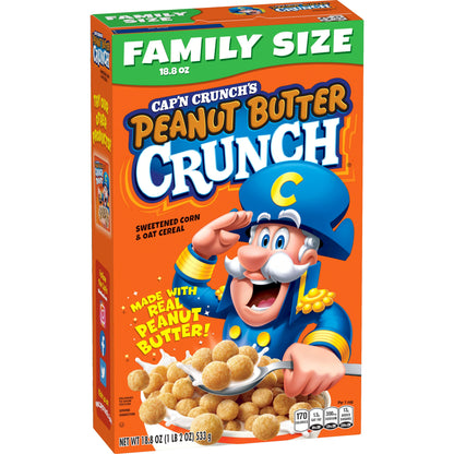 Cap'n Crunch's Cereal Crujiente de Mantequilla de Maní Tamaño Familiar (18.8 oz)