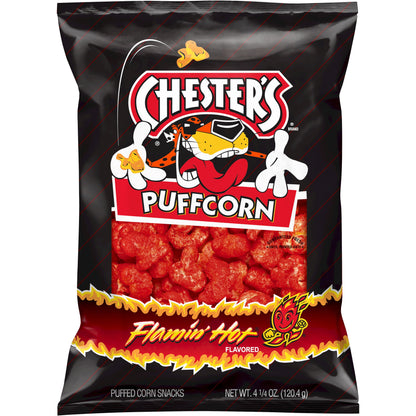 Chester's Puffcorn Flamin' Snacks de Maíz Inflados con Sabor Caliente, Bolsa de 4.25 oz