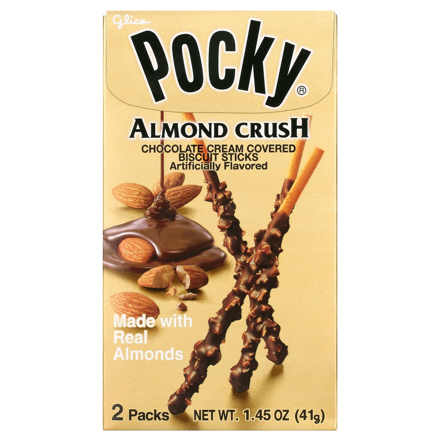 Pocky Almendras Trituradas, Paquete de 2, Caja de 1.45 oz, Hechas con Almendras Reales, Contiene Alérgenos