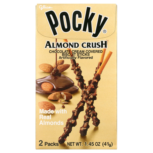Pocky Almendras Trituradas, Paquete de 2, Caja de 1.45 oz, Hechas con Almendras Reales, Contiene Alérgenos