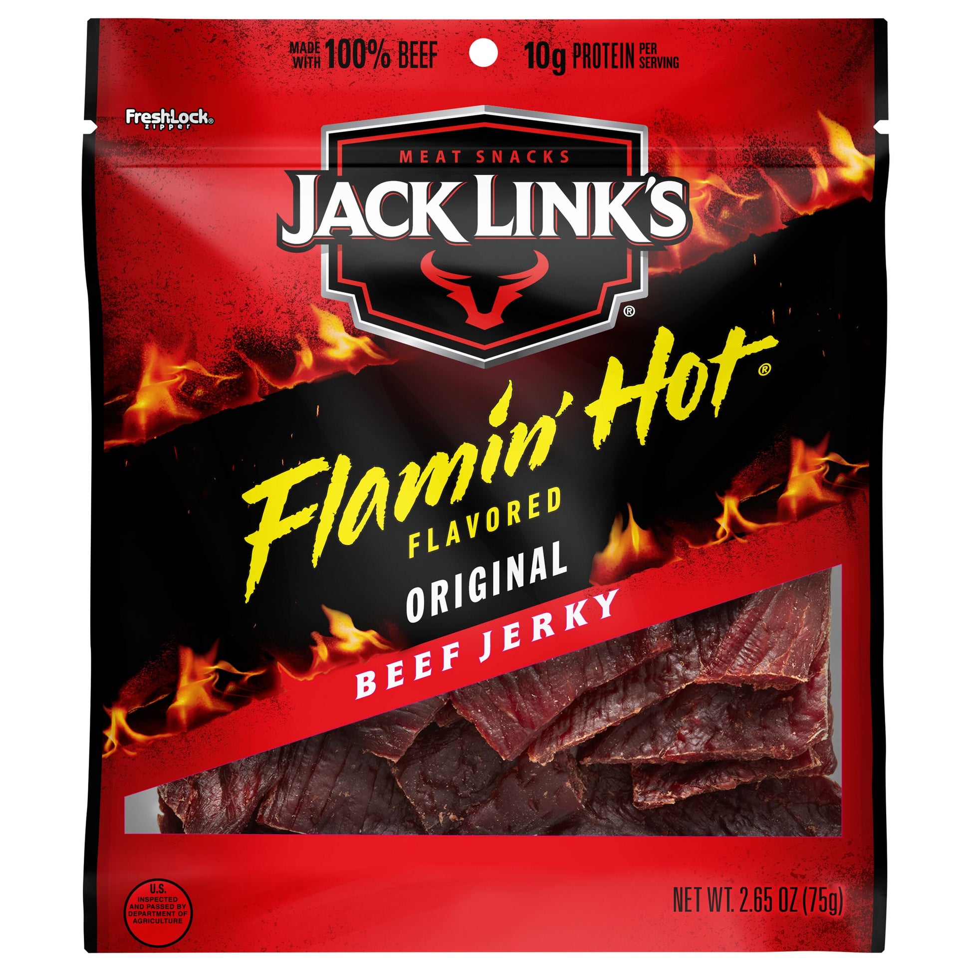 Jack Link's Flamin' Hot Cecina de Res Original con Sabor y Carnes Secas, Bolsa de 2.65 oz