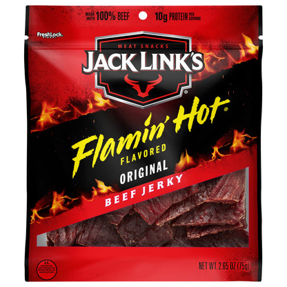 Jack Link's Flamin' Hot Cecina de Res Original con Sabor y Carnes Secas, Bolsa de 2.65 oz
