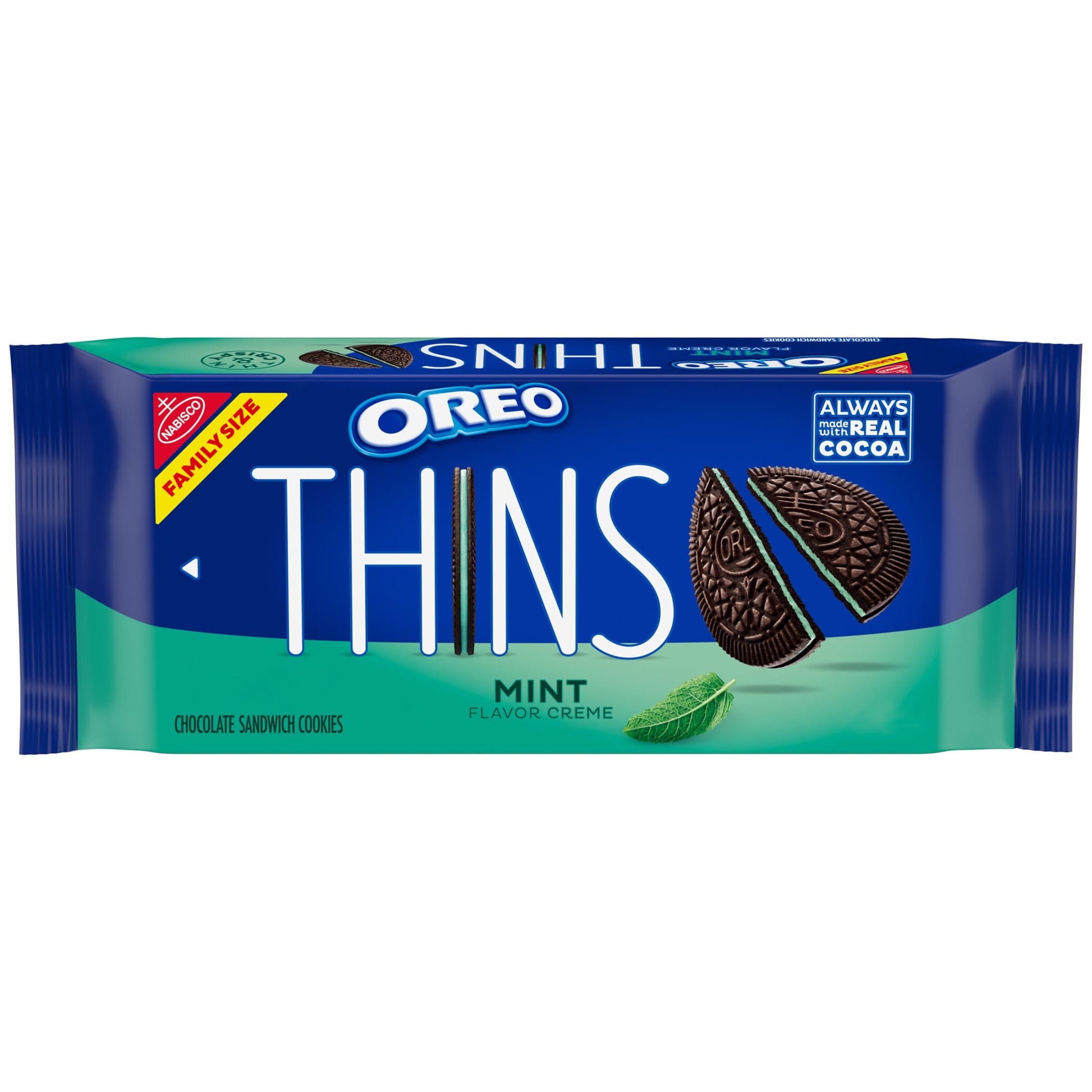 OREO Thins Galletas Sándwich de Chocolate con Crema de Menta, Tamaño Familiar