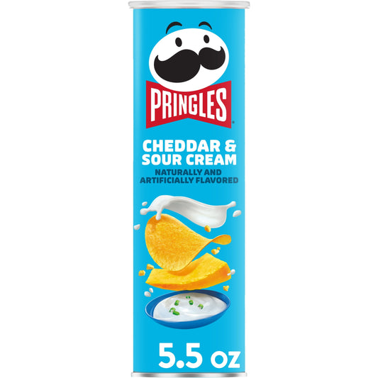 Pringles Papas Fritas Cheddar y Crema Agria, Snacks para el Almuerzo, 5.5 oz