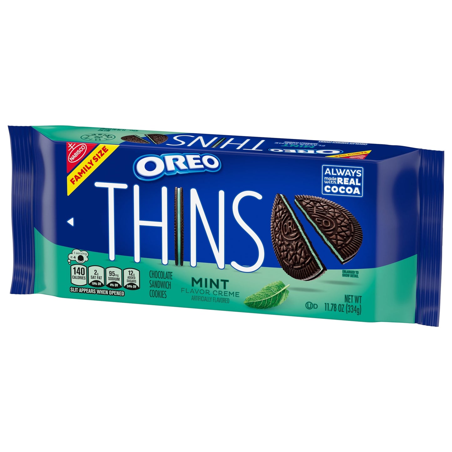 OREO Thins Galletas Sándwich de Chocolate con Crema de Menta, Tamaño Familiar