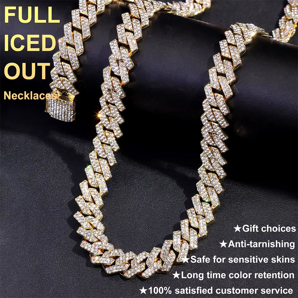 20-Inch Double-Drain Cuban Chain Unisex Ice-Frozen Edition Sparkling Diamond-Shaped Hip-Hop Style Cuban Necklace Jewelry 