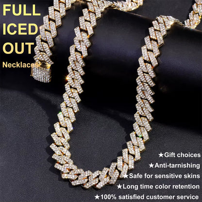 20-Inch Double-Drain Cuban Chain Unisex Ice-Frozen Edition Sparkling Diamond-Shaped Hip-Hop Style Cuban Necklace Jewelry 